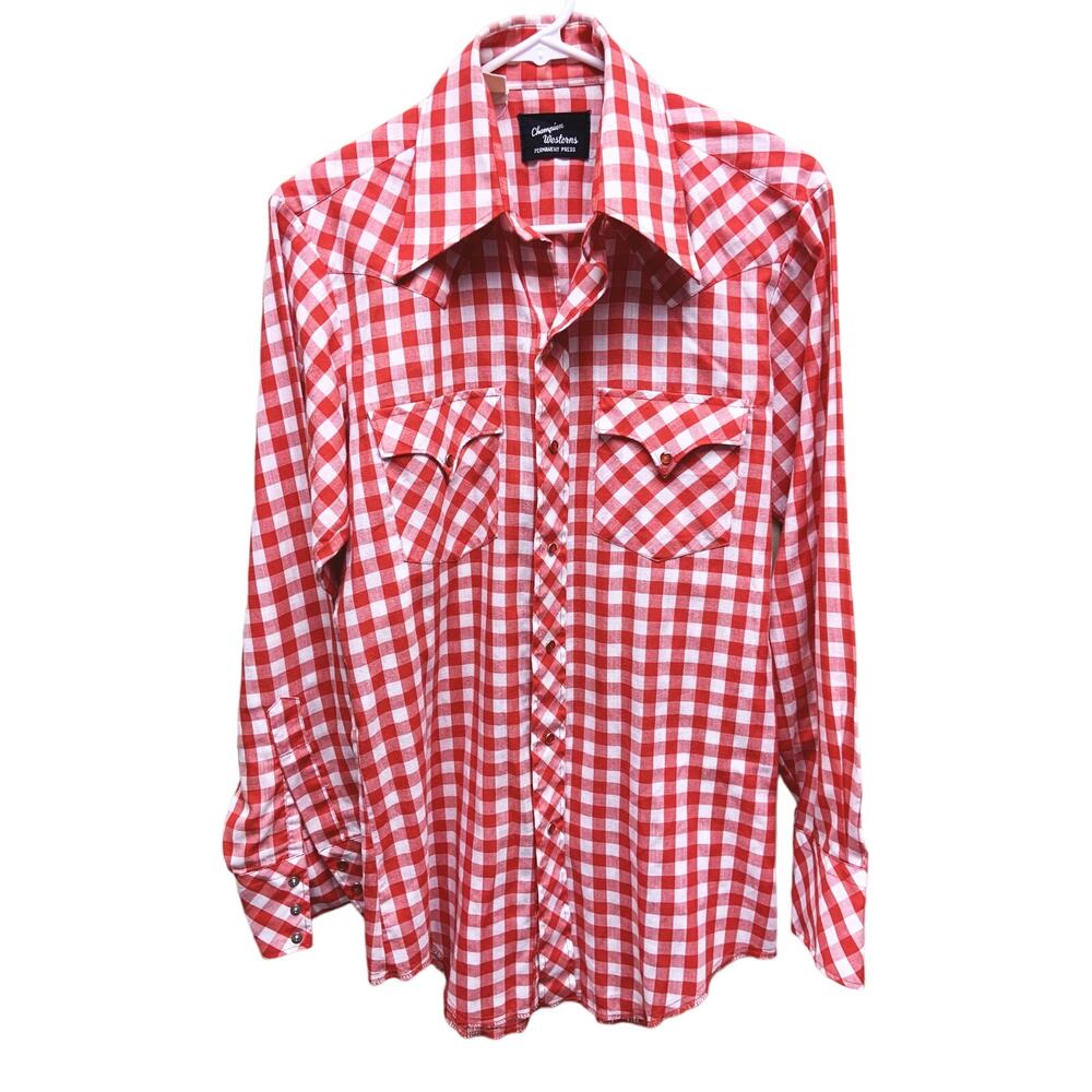 Champion Westerns Red Plaid Button Down Shirt Long Sleeve with Pockets